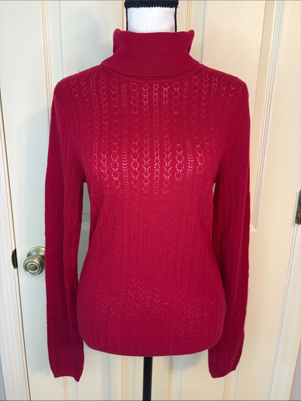GAP Pointelle Turtleneck Wool Blend Sweater Red Size S